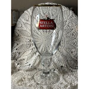 Stella Artois Gold Rimmed Chalice Beer Glasses Set of 2 Belgium 40cl Stemmed